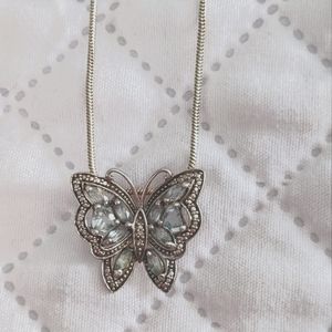 Genuine Aquamarine Stones Butterfly Necklace